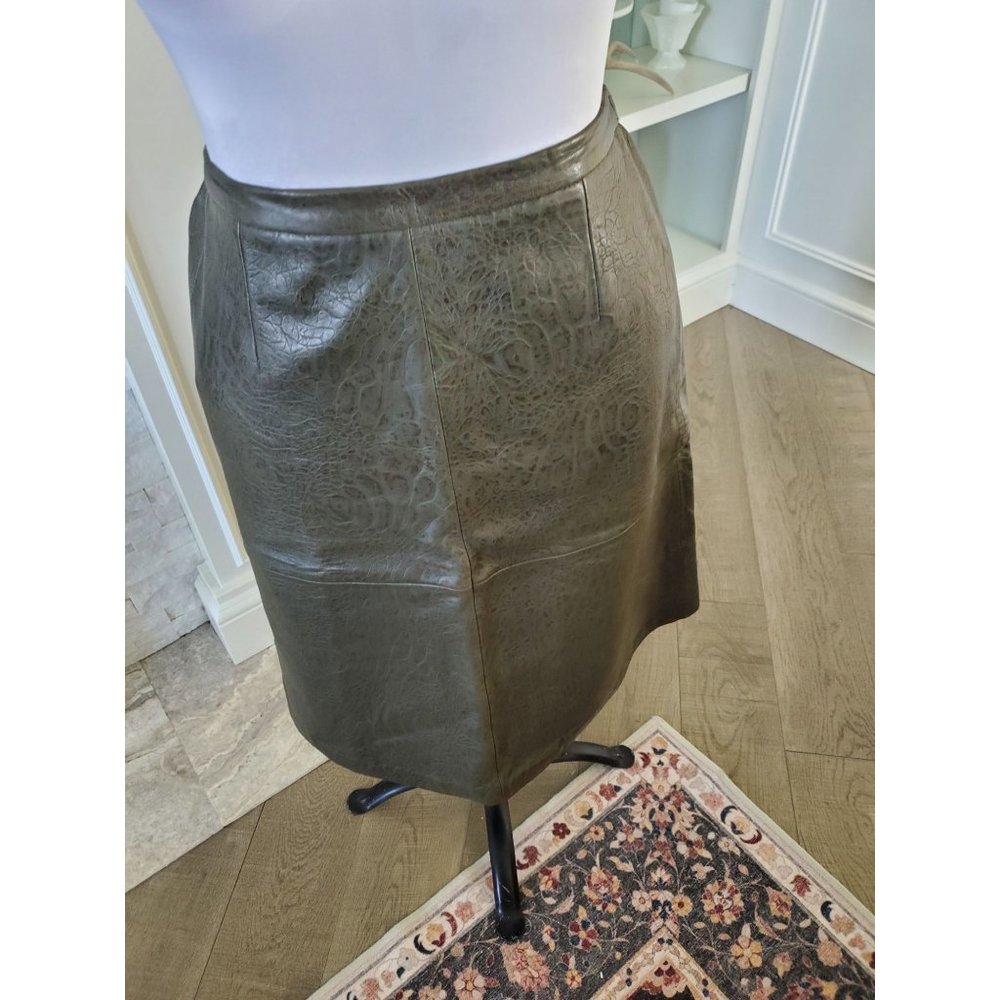 Vintage Green leather skirt,  Size 14